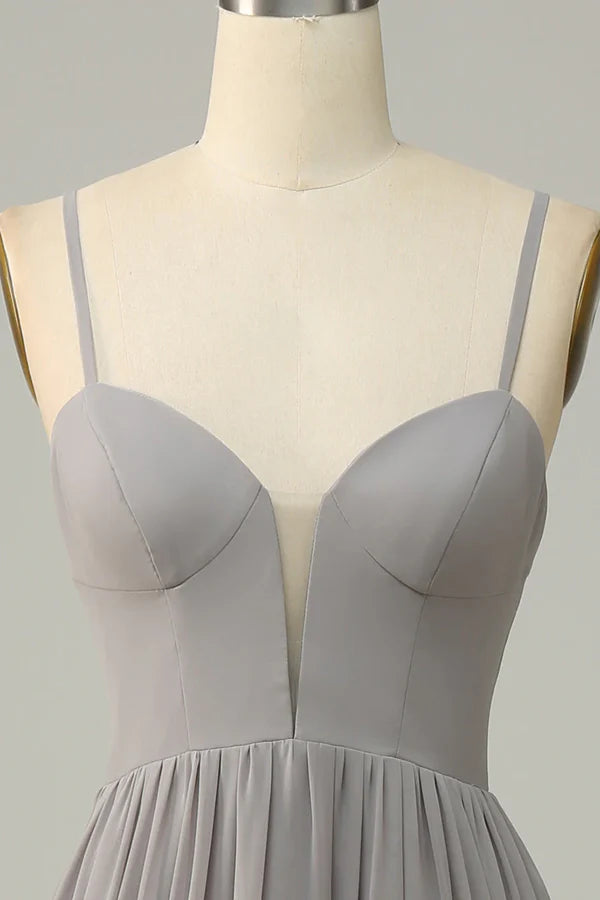 A-line thin shoulder strap slit long bridesmaid dress Party Dress