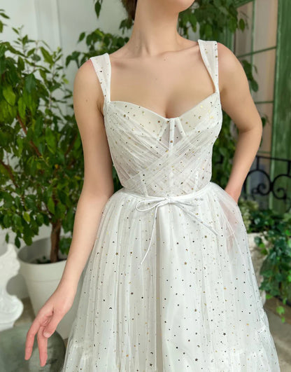 Short Straps Tulle White Homecoming Dress