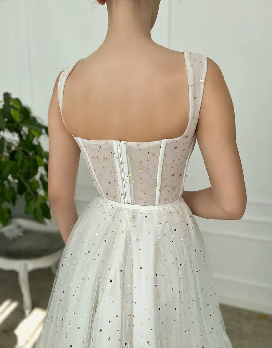 Short Straps Tulle White Homecoming Dress