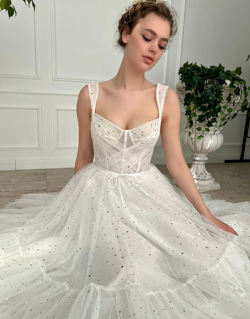 Short Straps Tulle White Homecoming Dress