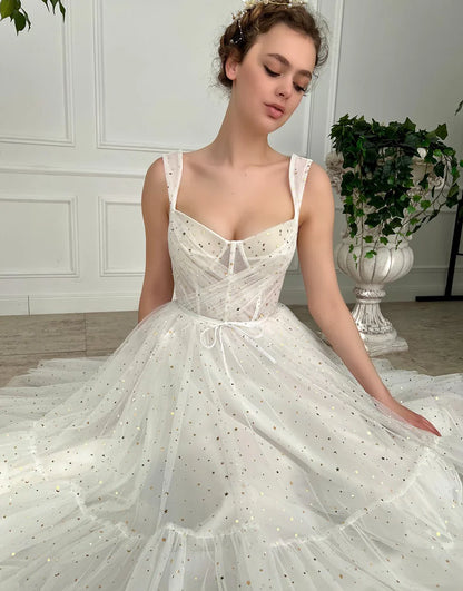 Short Straps Tulle White Homecoming Dress