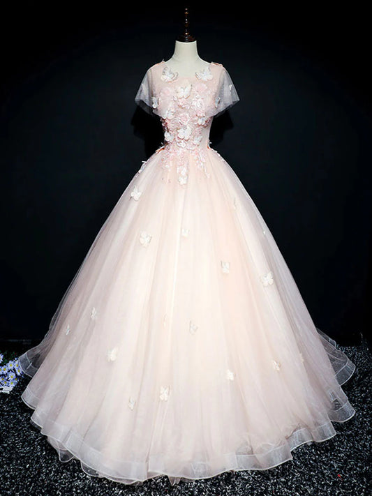 Ball Gown Princess Dress Performance Quinceanera Floor Length Scoop Neck Sweetheart Neck Tulle Long Prom Gown Sweet 16 Dress With 3D Butterflies