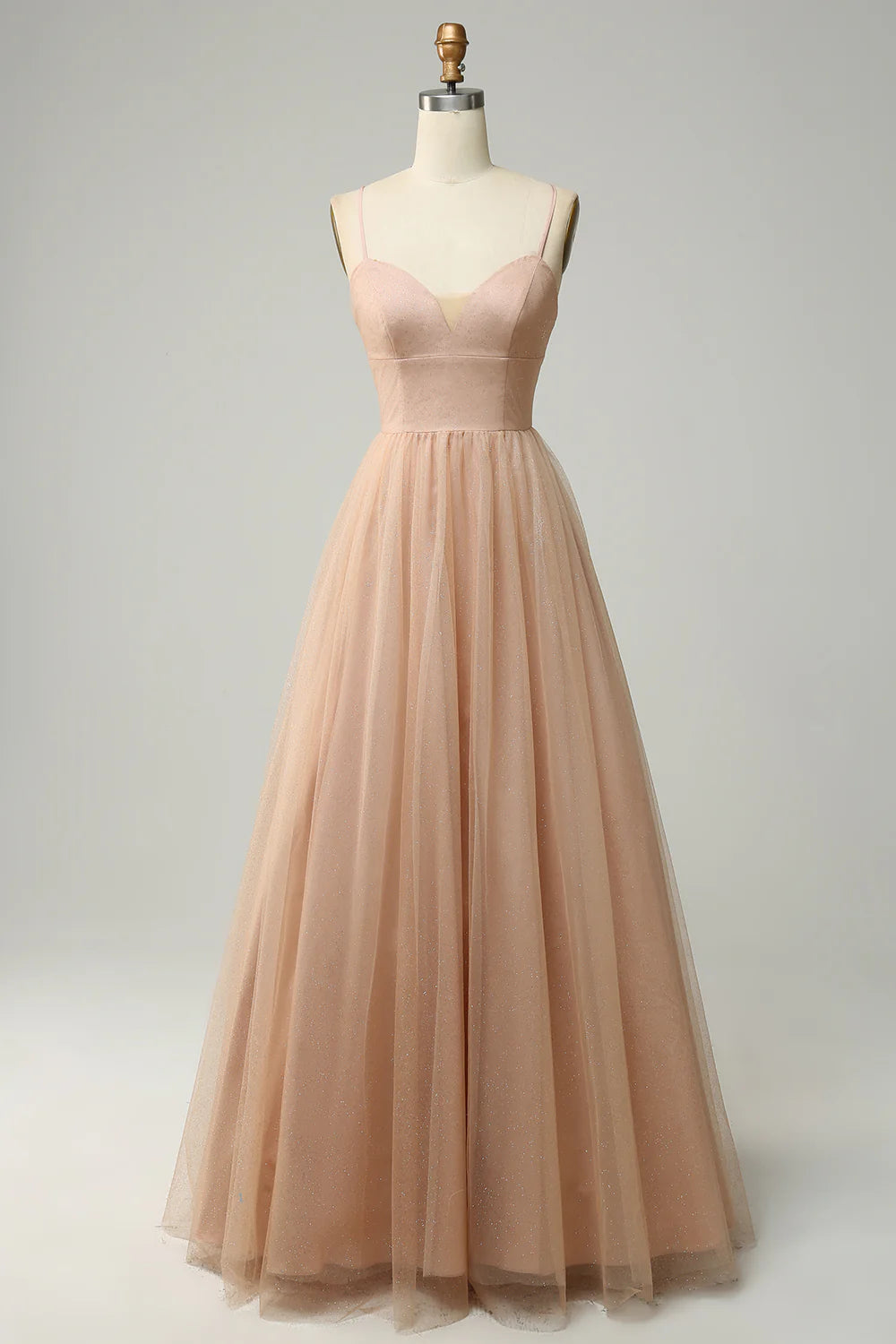 A Line Solid Color Spaghetti Straps Long Bridesmaid Dress