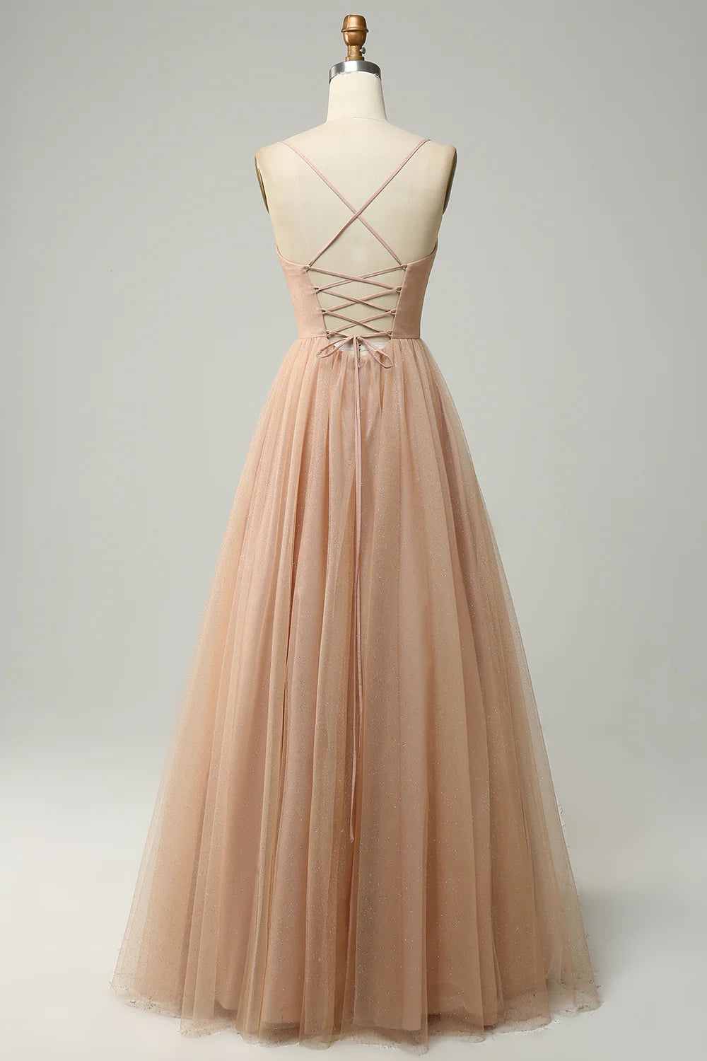 A Line Solid Color Spaghetti Straps Long Bridesmaid Dress