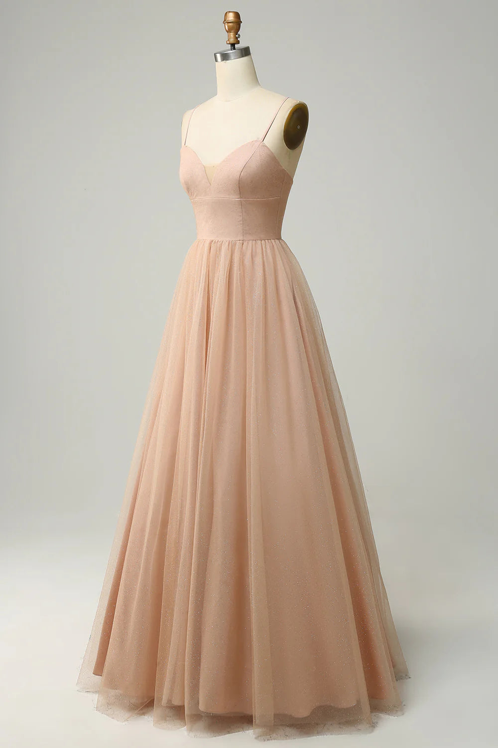 A Line Solid Color Spaghetti Straps Long Bridesmaid Dress