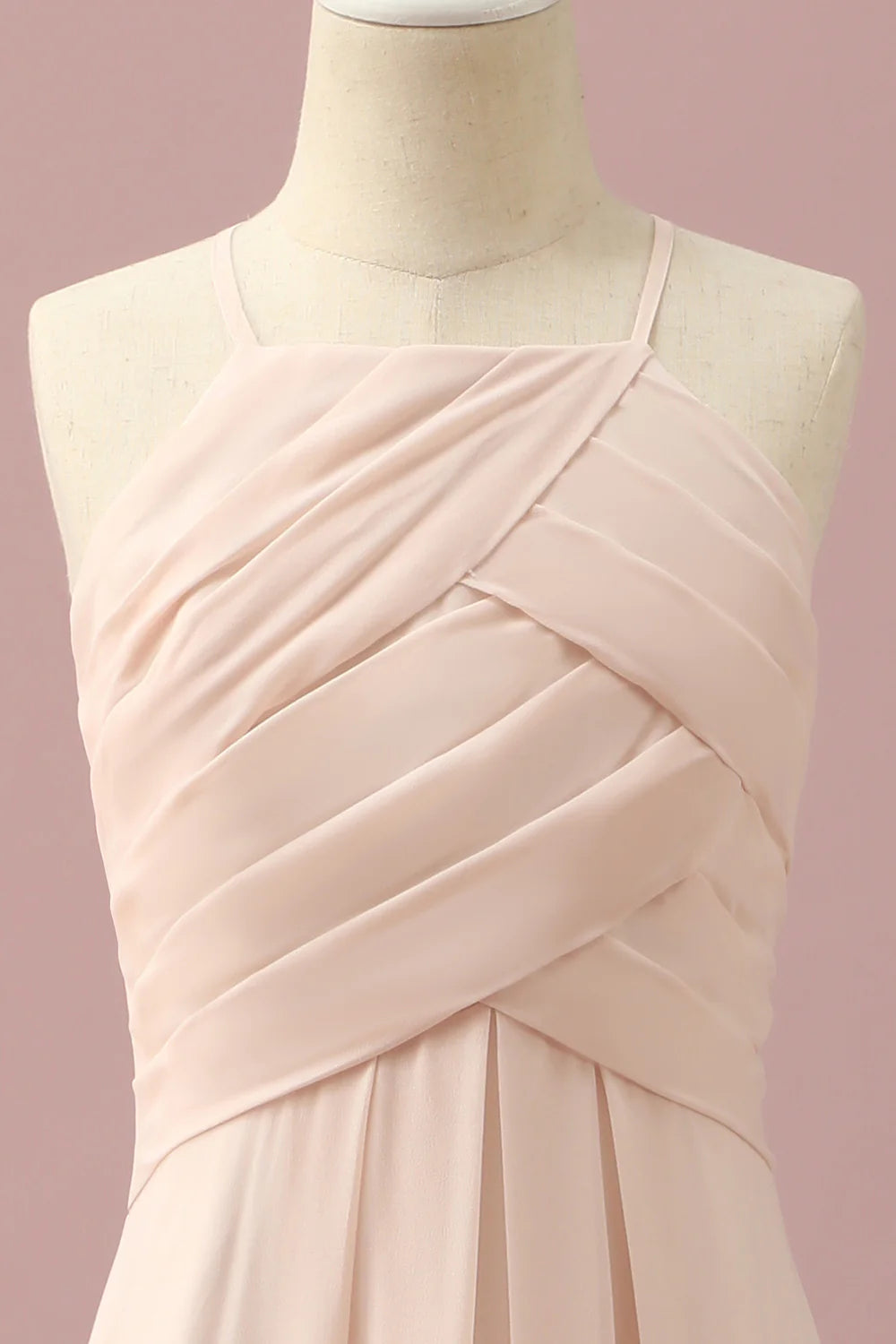 A-Line Halter Neck Criss Cross Chiffon Long Bridesmaid Dress