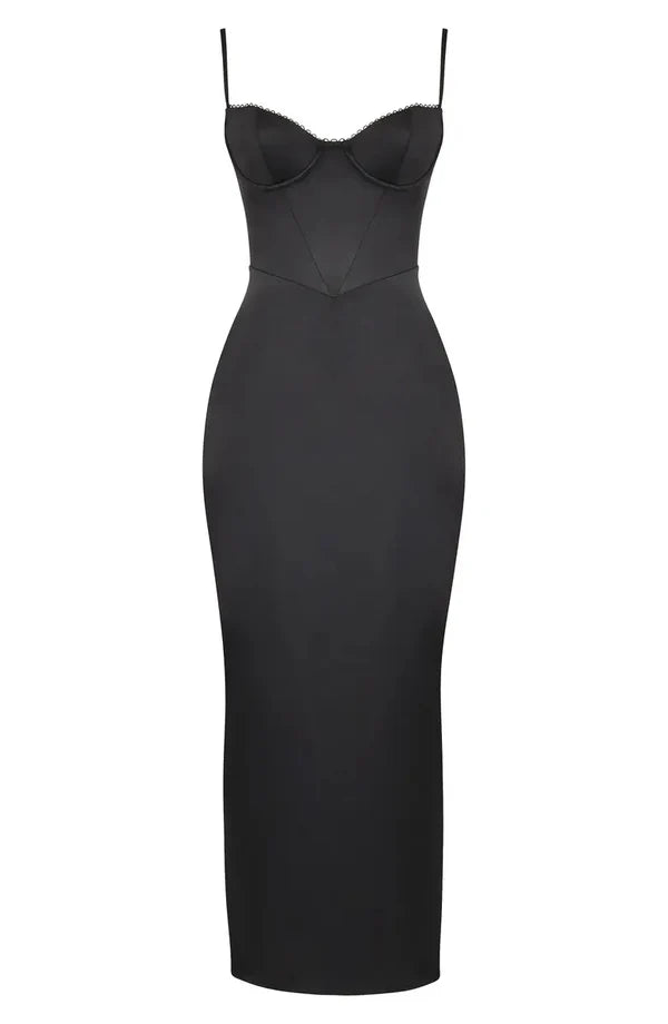 Elegant slim shoulder strap off shoulder tight corset satin backless and ground length prom dress Evening Dress