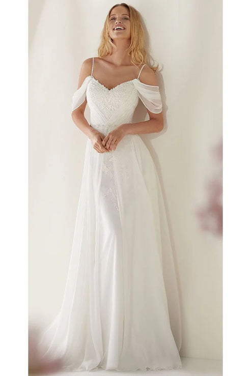 A-Line Spaghetti Straps Off-the-Shoulder Sweep Train Wedding Dress Beautiful