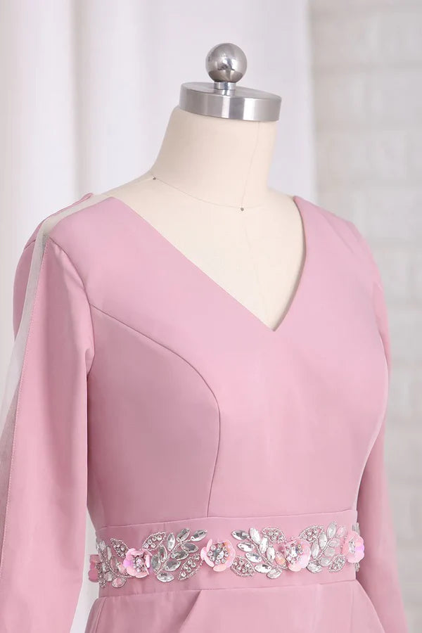 Elegant V-neck satin backless set with beaded bride Mother Of The Bride Dress