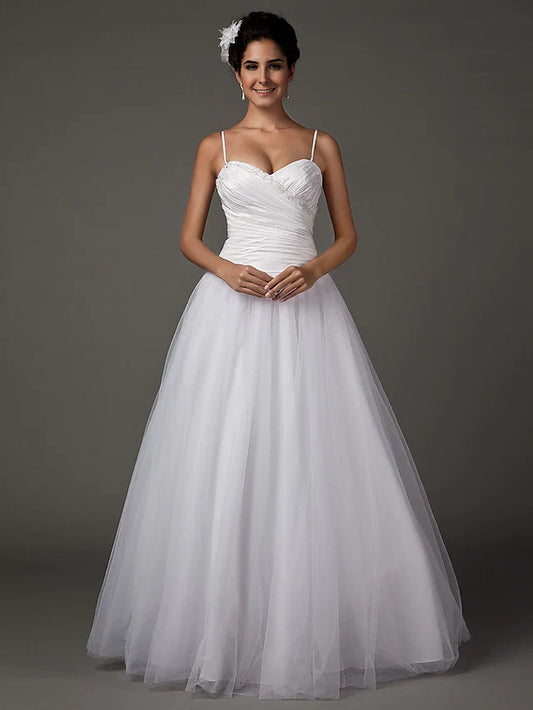 A-Line Wedding Dresses Sweetheart Neckline Spaghetti Strap Floor Length Taffeta Tulle Sleeveless