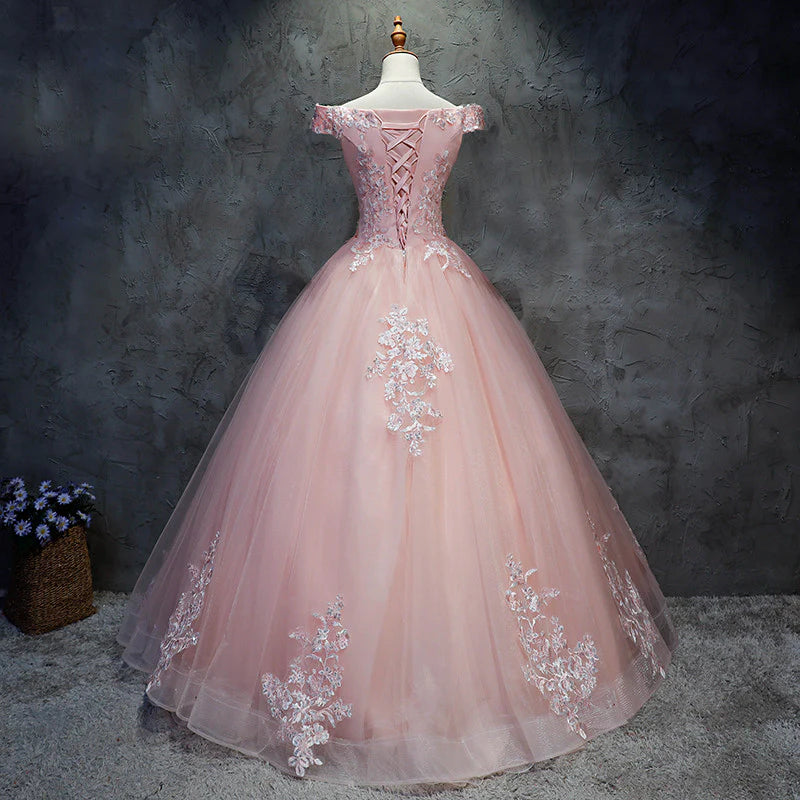 Quinceanera Dresses Princess Dress Lace Tulle Ball Gown Cap Sleeves Sweet 16 Dress Long Formal Dress With Appliques