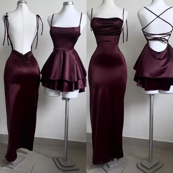 Vintage Spaghetti Straps Sleeveless Satin Prom Dress Simple Graduation Party Dress Lovely Homecoming Dress