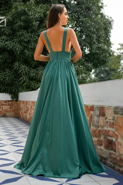 A Line Low  V Neck Long Bridesmaid Dress Party Dresses Formal Dresses