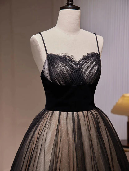 A Line Spaghetti Straps Tulle Long Prom Dress
