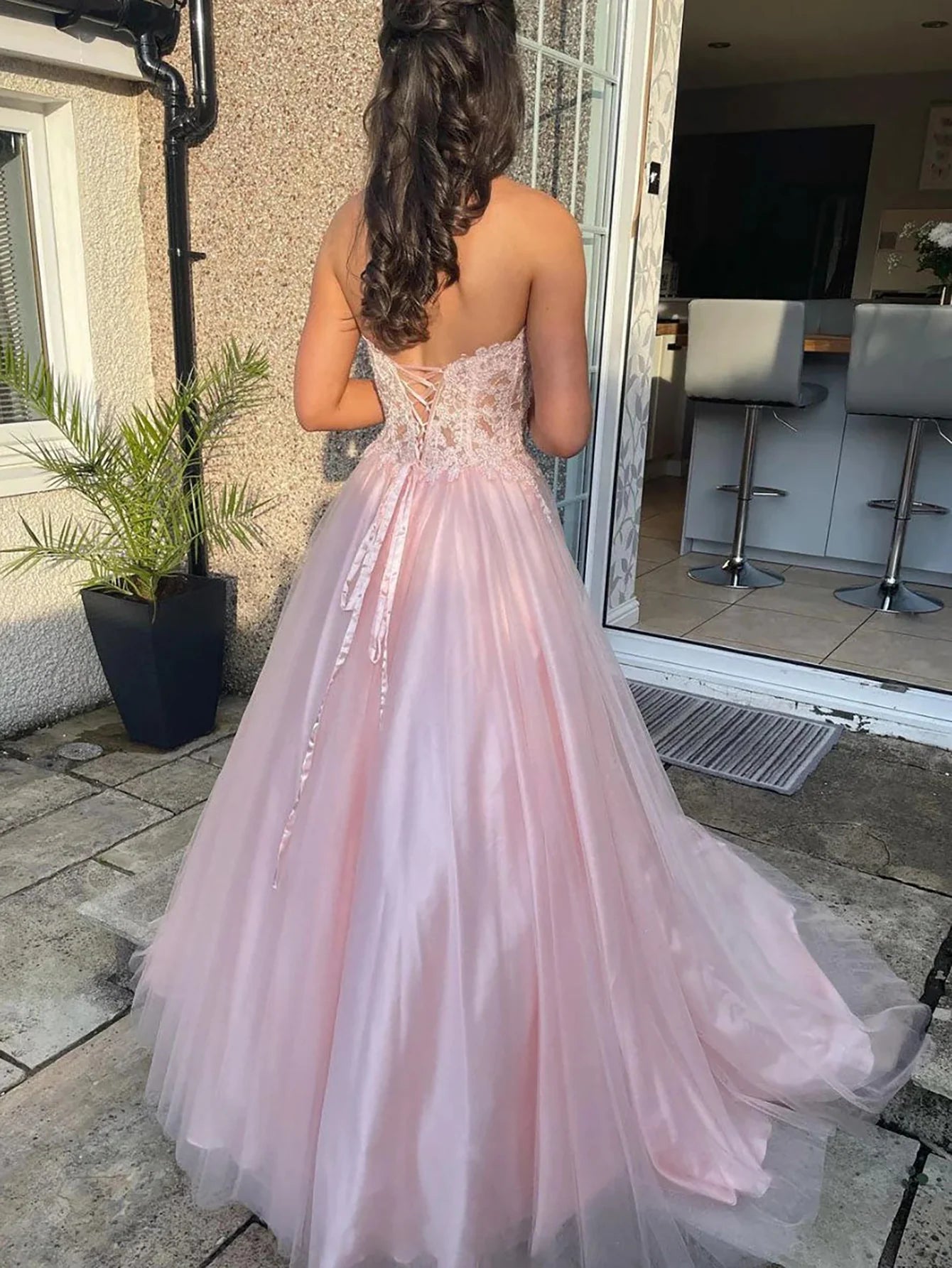 Strapless Tulle Sweetheart Long Prom Dress With Appliques