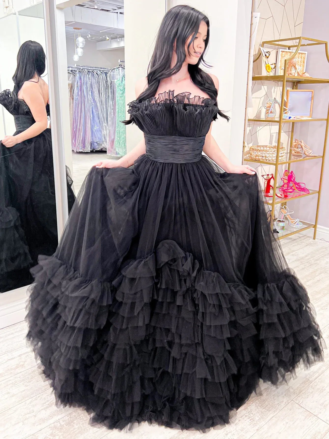 A Line Sweetheart Strapless Princess Long Prom Dress