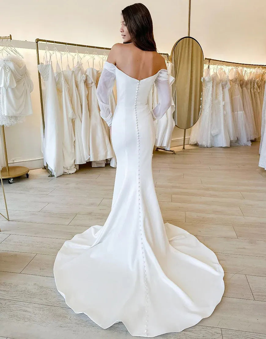 Mermaid Lace Off The Shoulder Long Sleeves Wedding Dress