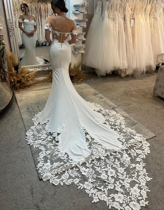 Mermaid Off The Shoulder Wedding Dress With Appliques