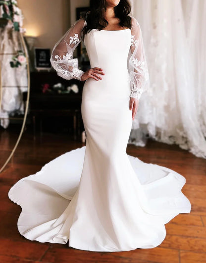 Mermaid Spaghetti Straps Wedding Dress with Detachable Sleeves