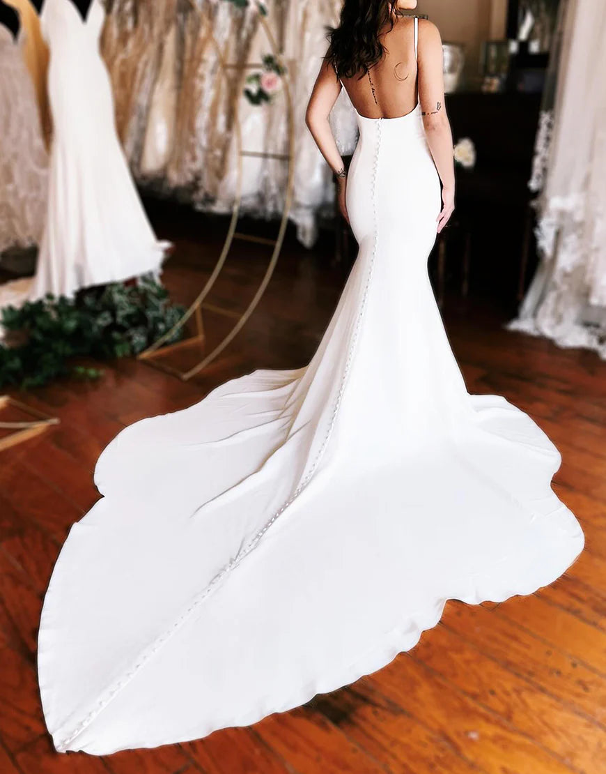 Mermaid Spaghetti Straps Wedding Dress with Detachable Sleeves