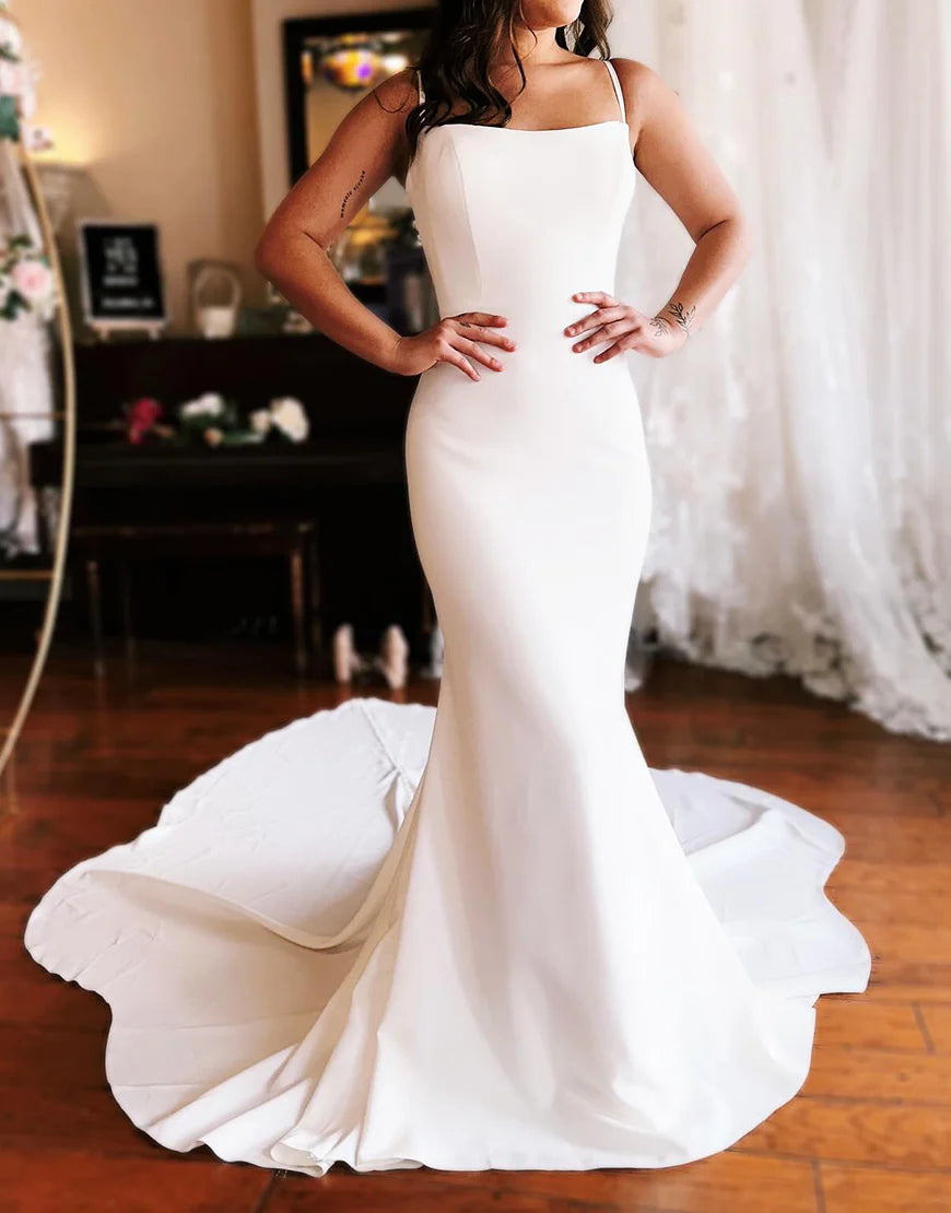 Mermaid Spaghetti Straps Wedding Dress with Detachable Sleeves