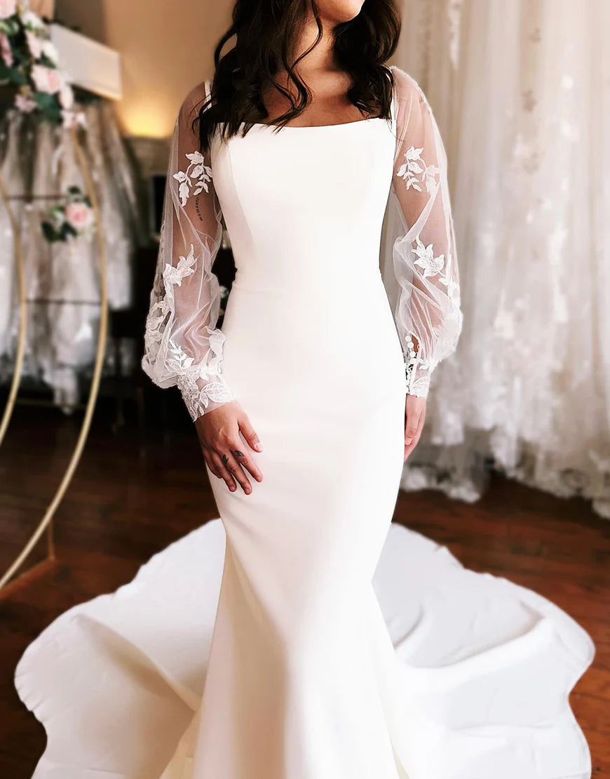 Mermaid Spaghetti Straps Wedding Dress with Detachable Sleeves