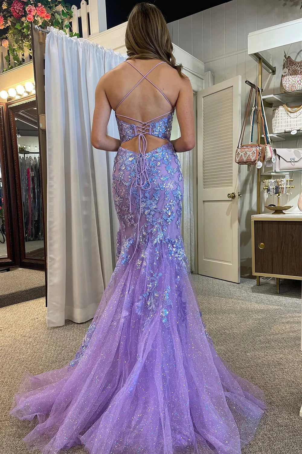 Mermaid  Spaghetti Straps Prom Dress With Appliques Beautiful With Slit