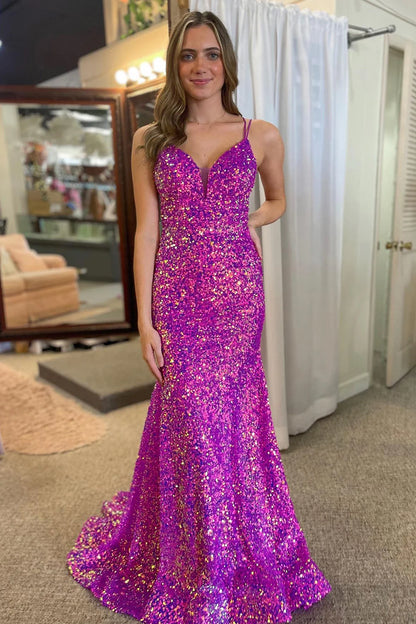 Mermaid Sleek Glittering Sparkle Sequins Spaghetti Straps Prom Dress