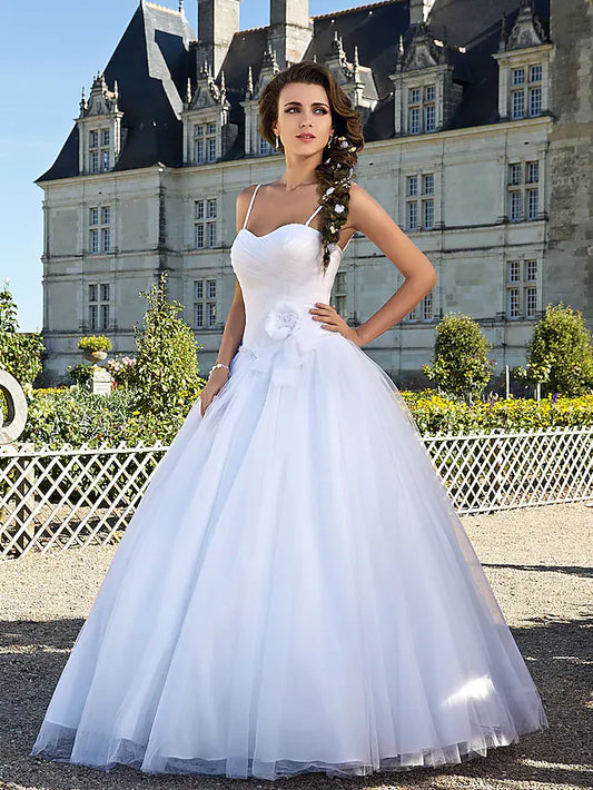 Ball Gown Wedding Dresses Sweetheart Neckline Floor Length Tulle Spaghetti Straps  Sleeveless