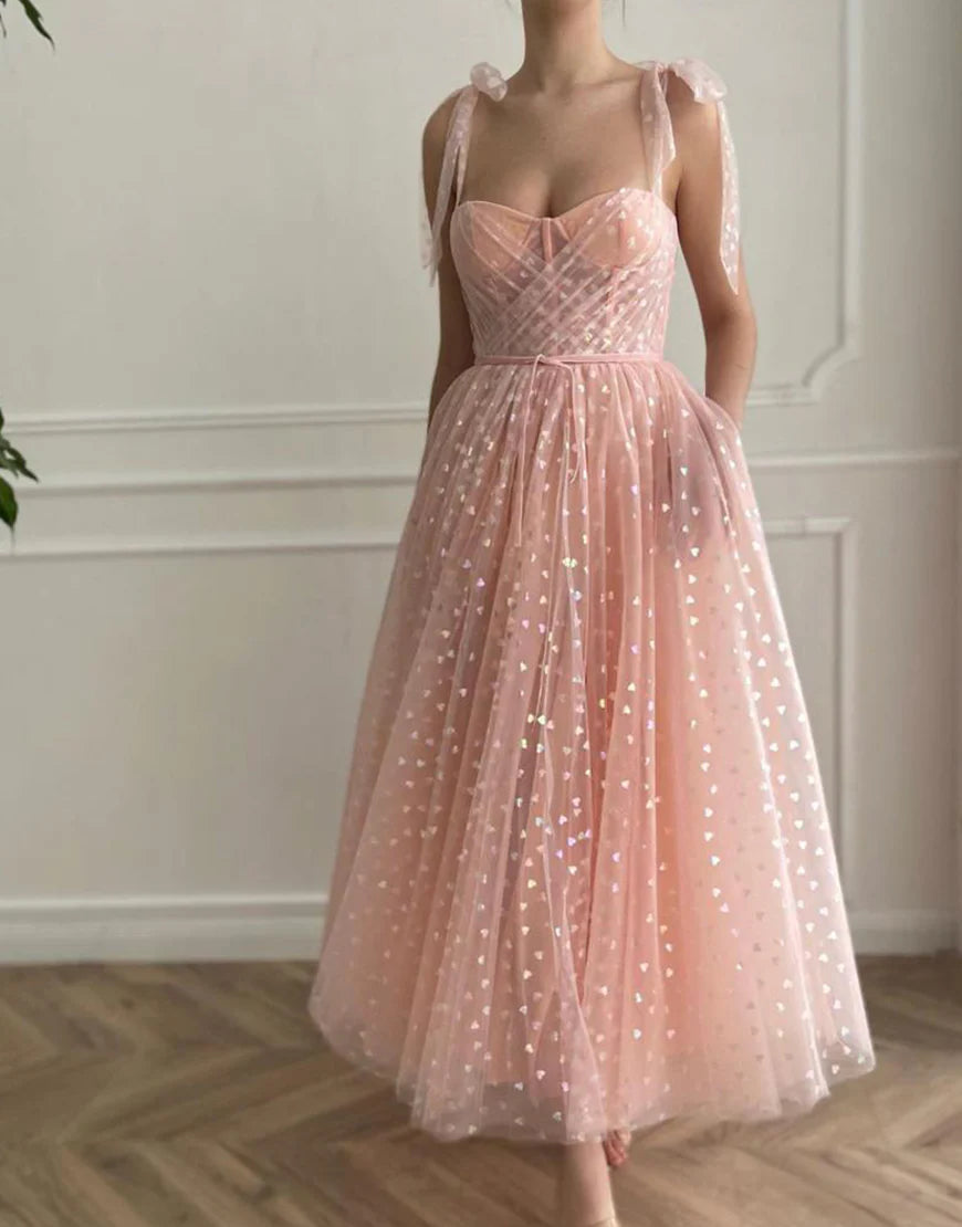 Spaghetti Straps Sweetheart Light Pink  Ankle-Length Princess Party Dress