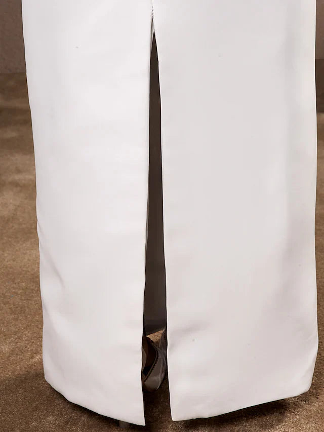 Wedding Dresses Bateau Neck Floor Length Satin Sleeveless With Bow