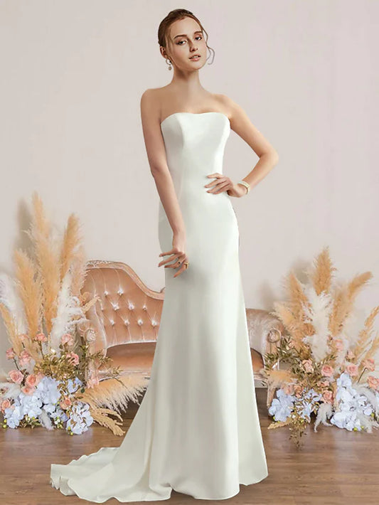 Wedding Dresses Strapless Chiffon Sleeveless Simple Sexy Backless