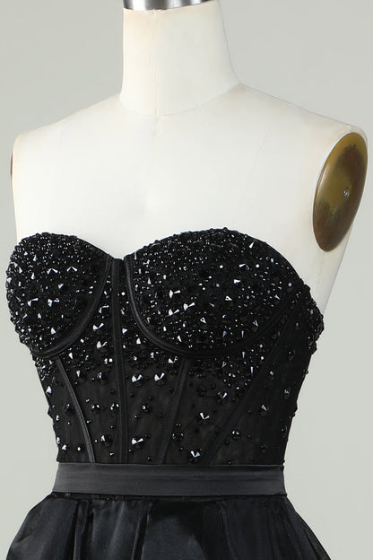 Black Strapless Ball Gown Evening Dress Off Shoulder Prom Dress Sexy