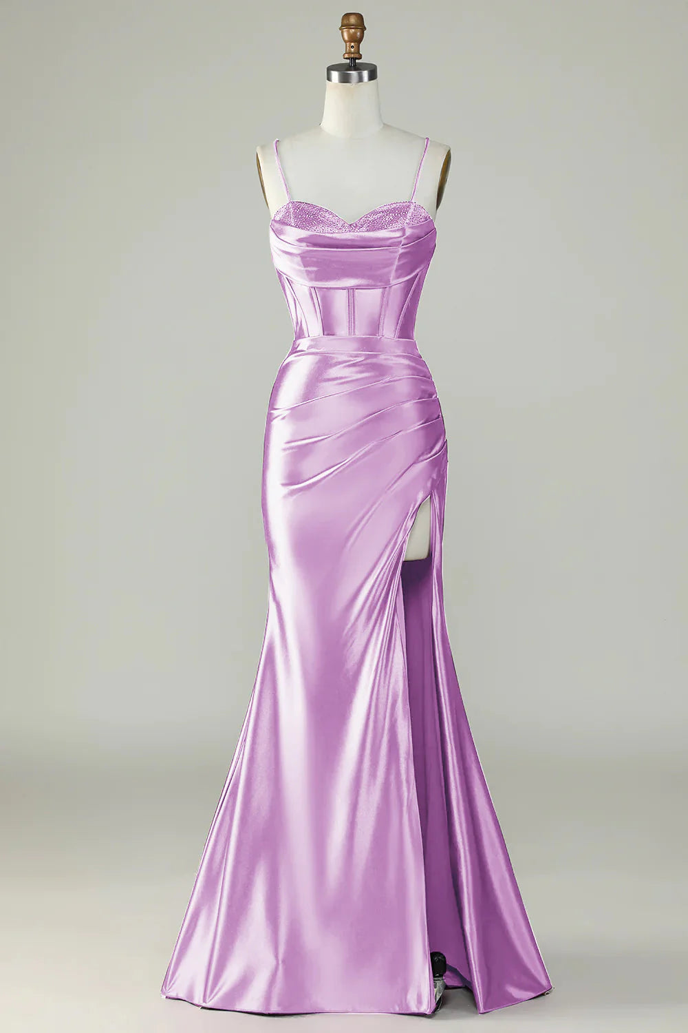 Mermaid Satin Spaghetti Straps Long Bridesmaid Dress With Slit