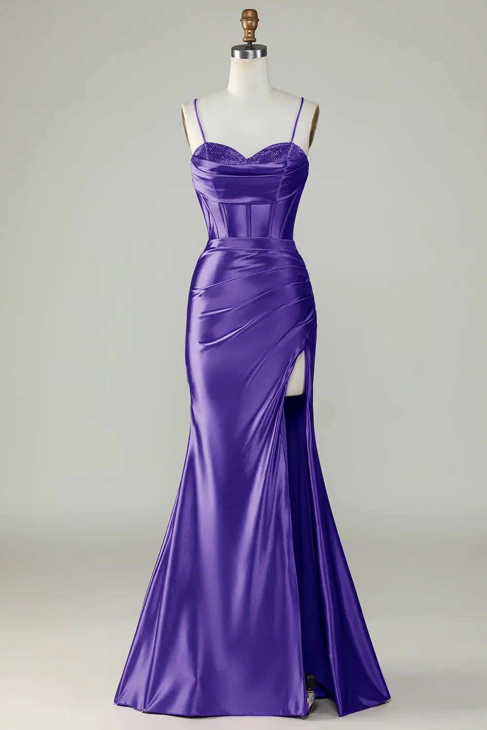 Mermaid Satin Spaghetti Straps Long Bridesmaid Dress With Slit