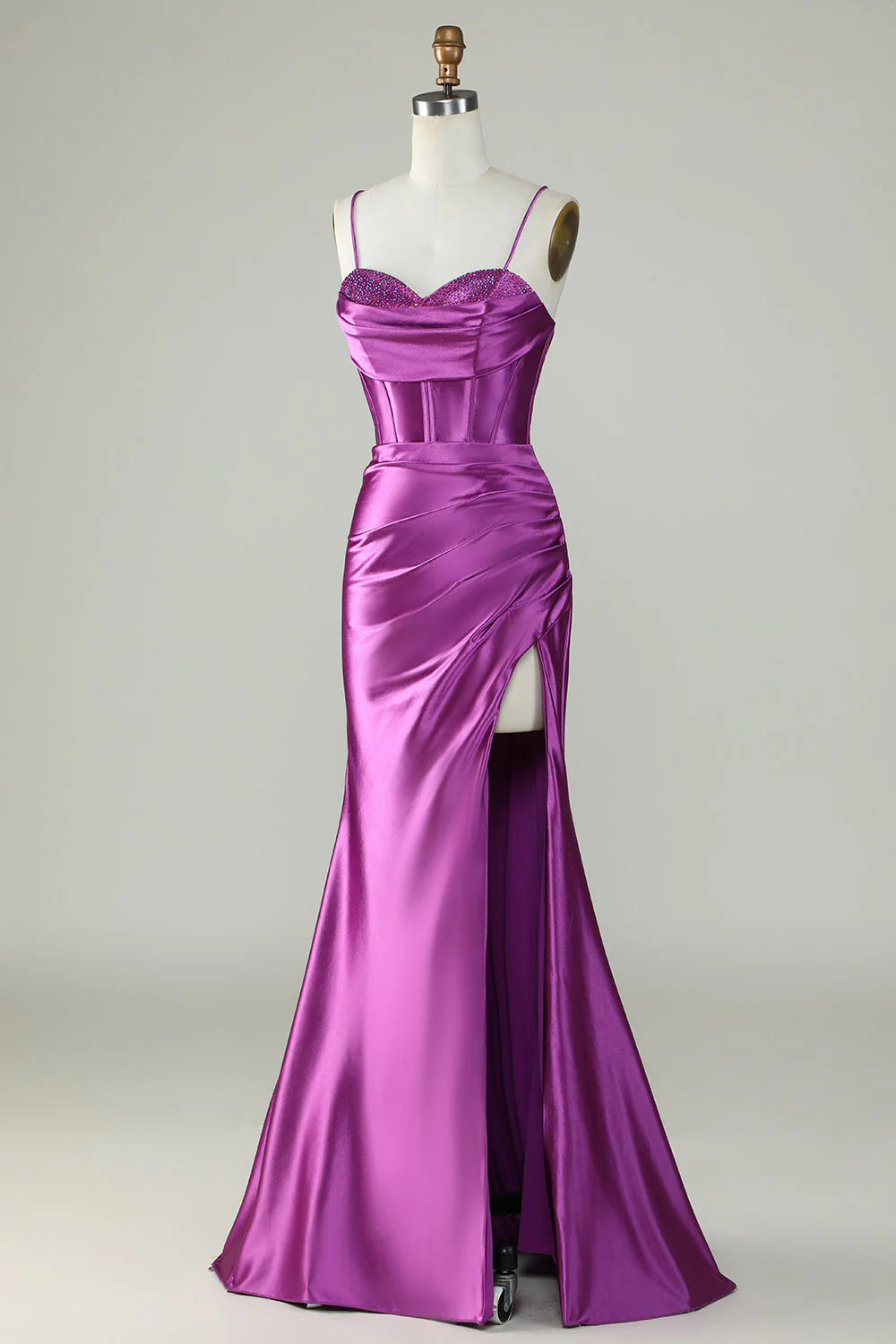 Mermaid Satin Spaghetti Straps Long Bridesmaid Dress With Slit