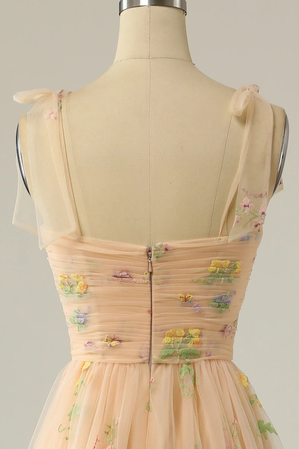 Sweetheart Champagne Embroidery Flora  Long Prom Dress