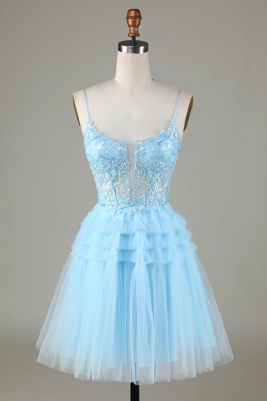 A Line Short/Mini Cute Tulle Homecoming Dress With Appliques