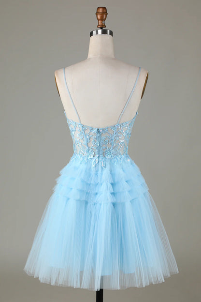 A Line Short/Mini Cute Tulle Homecoming Dress With Appliques