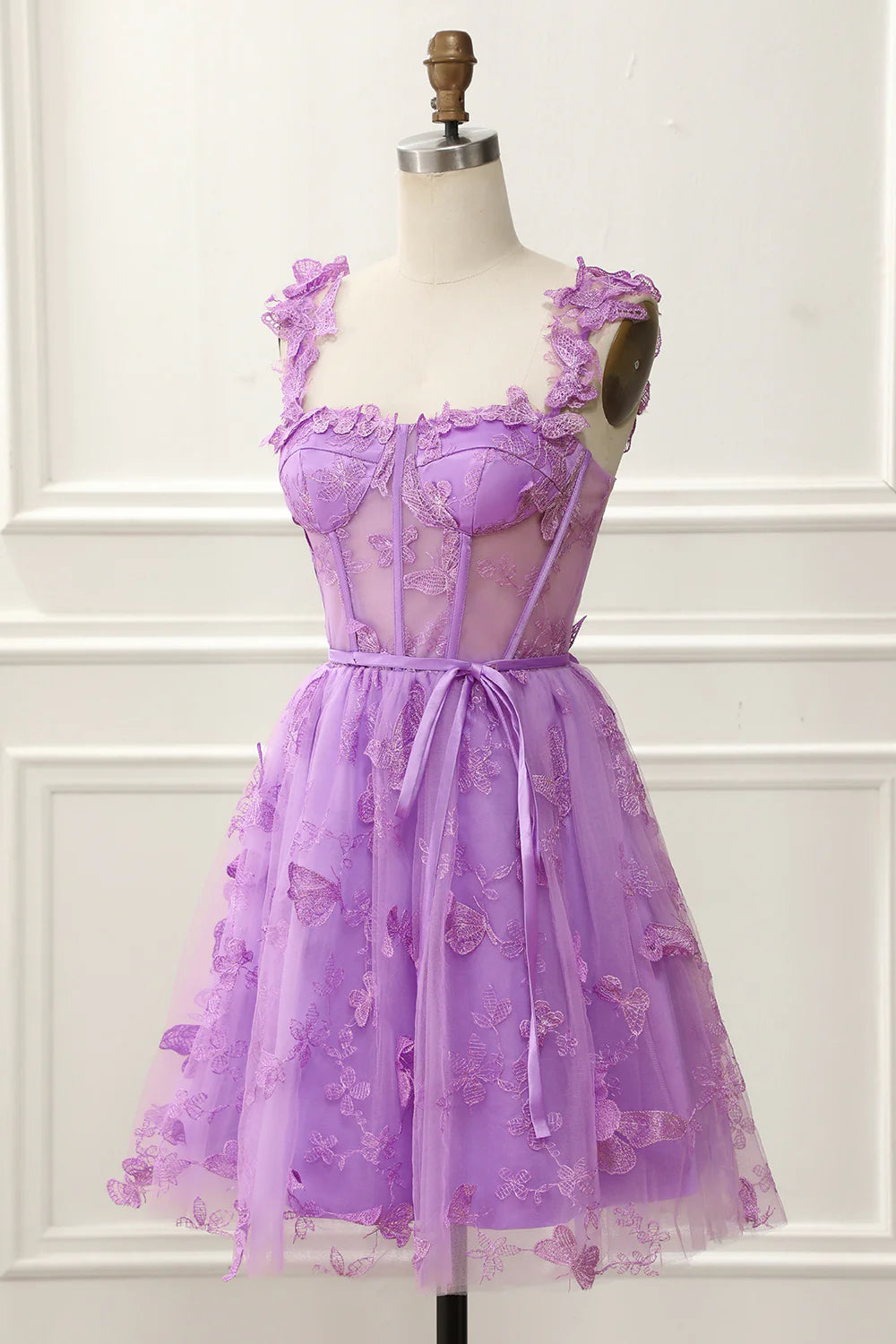 A-line Short Tulle 3D Butterflies Homecoming Dress Laces Applique Short Sweetheart Cocktail Party Gowns