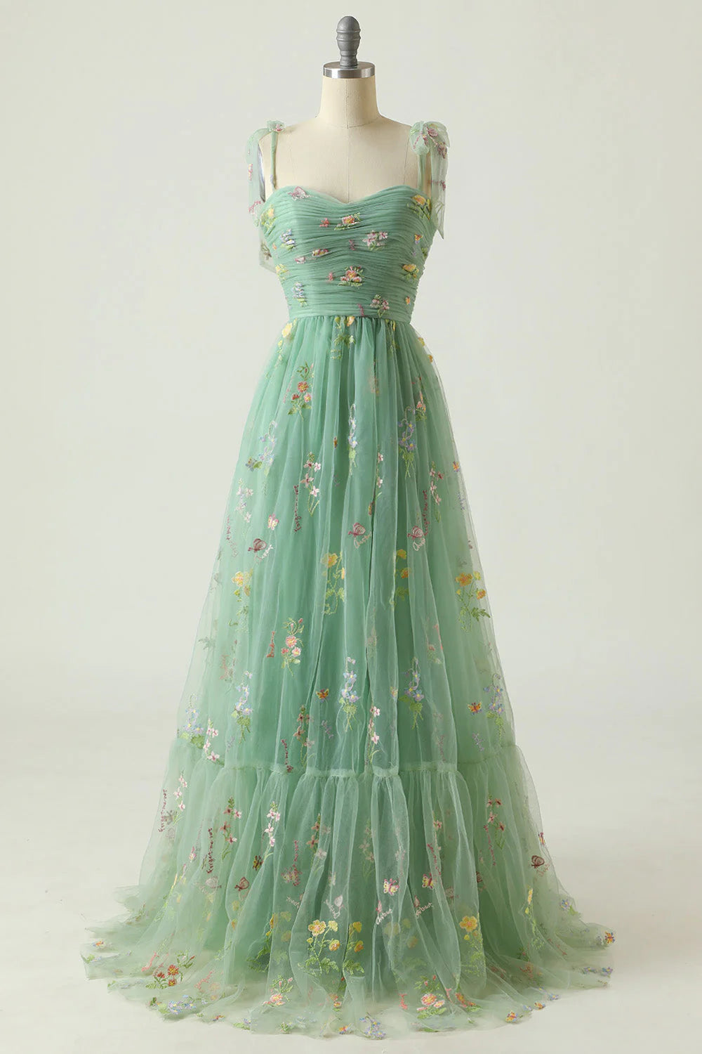 Sweetheart Champagne Embroidery Flora  Long Prom Dress