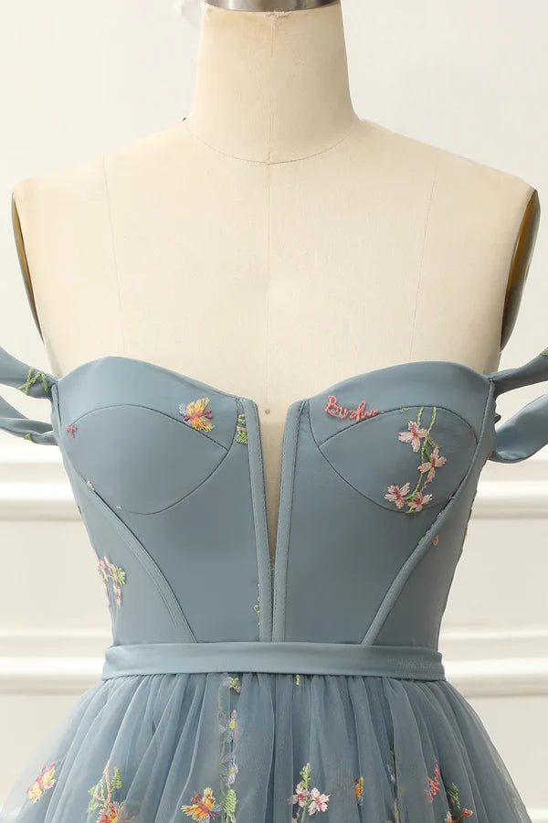 Off The Shoulder Cute Homecoming Tulle Dress With Embroidery