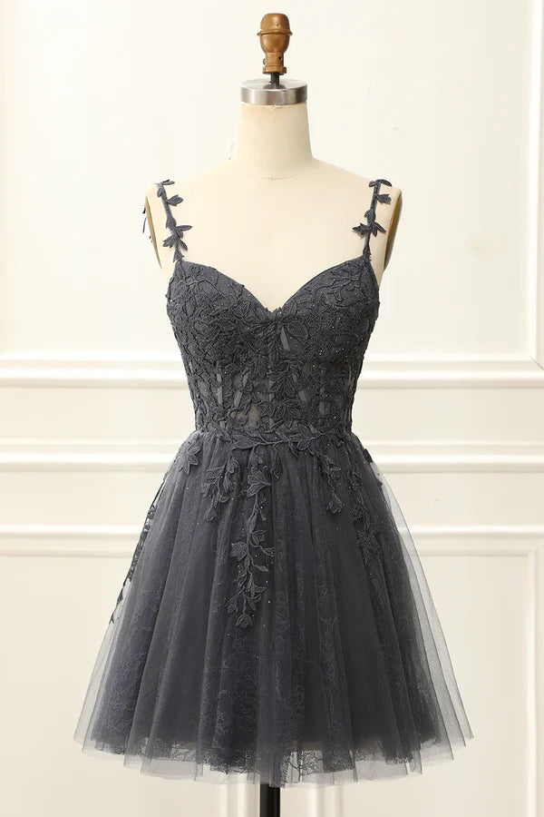 Off The Shoulder Spaghetti Straps  Corset Cute Homecoming Dress With Appliques