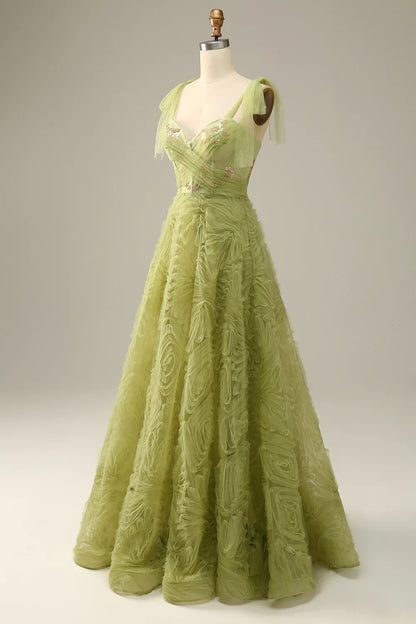 A-Line Olive green Lilac Prom Dress With Embroidery