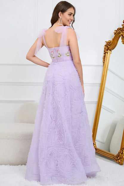 A-Line Olive green Lilac Prom Dress With Embroidery