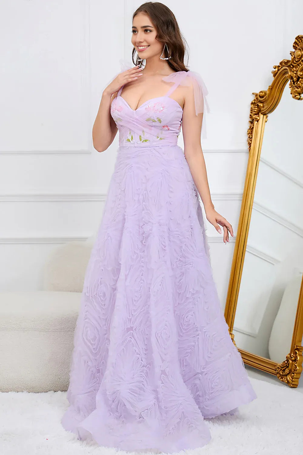 A-Line Olive green Lilac Prom Dress With Embroidery