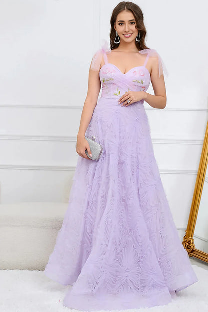 A-Line Olive green Lilac Prom Dress With Embroidery