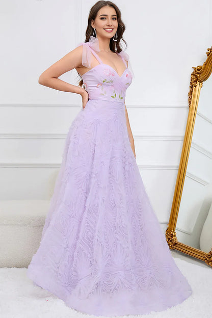 A-Line Olive green Lilac Prom Dress With Embroidery