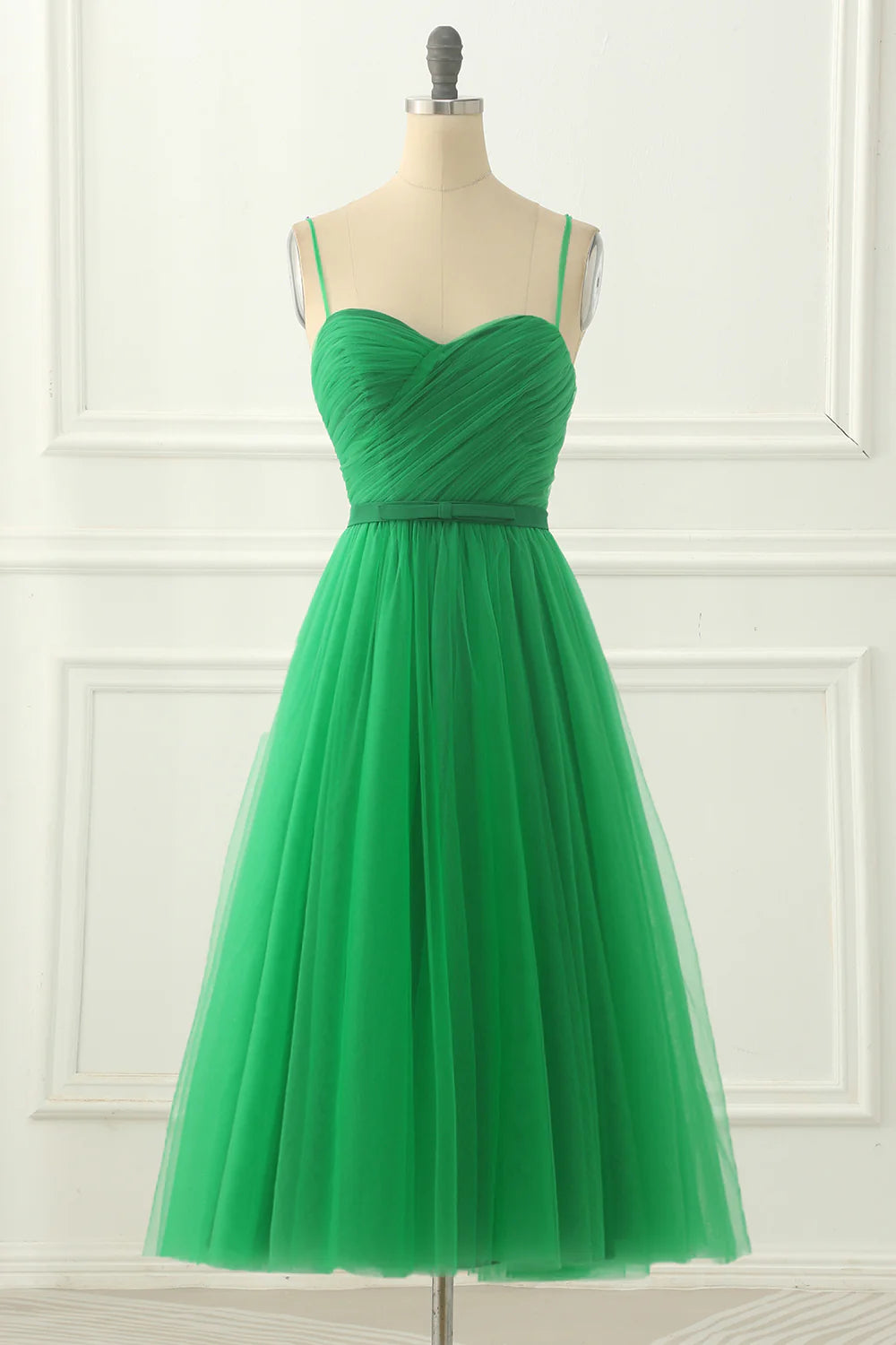 A-line Princess Spaghetti Straps Tulle Prom Dress With Sash