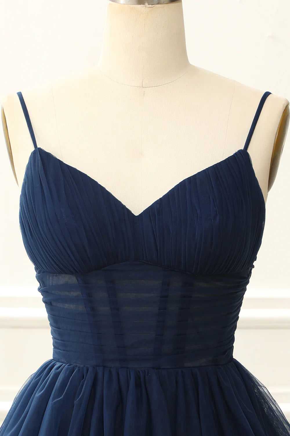 A Line Spaghetti Straps Tulle Corset Navy Homecoming Dresses